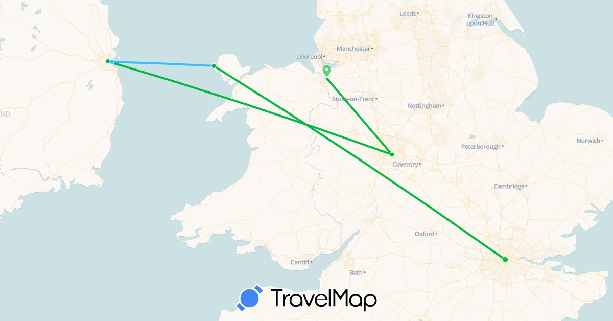 TravelMap itinerary: bus, boat in United Kingdom, Ireland (Europe)